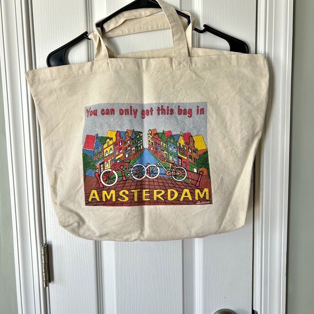 Amsterdam Canvas Tote Bag Travel Souvenir Farmers Market Boho Reusable Shopper